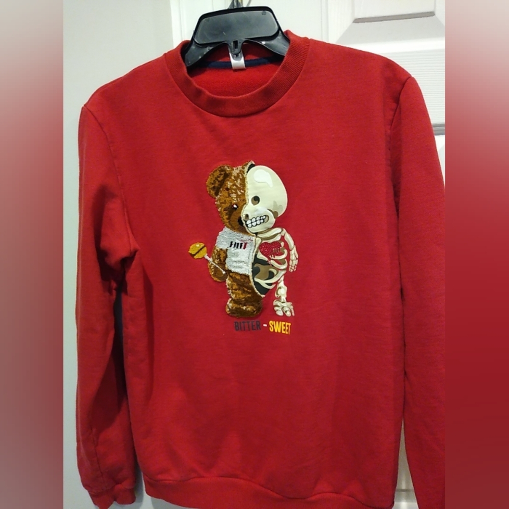 MEN'S FIFTH LOOP BITTER SWEET SWEATSHIRT Red Small Teddy Bear Thick Cotton Top